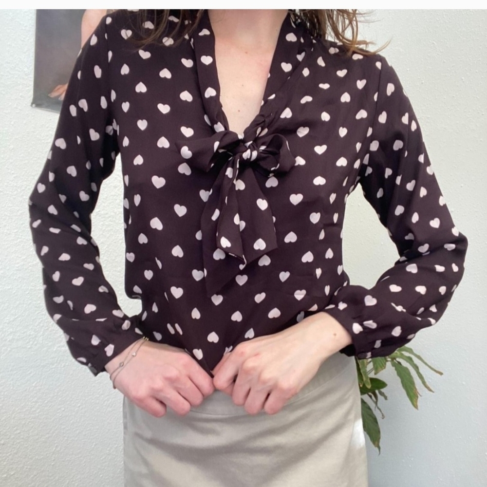 LOFT Ladies Heart Print Blouse With Tie.
